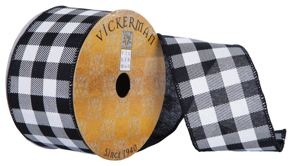 Vickerman Q201308 2.5"X10 Yard Black And White Checker Plaid Christmas Ribbon