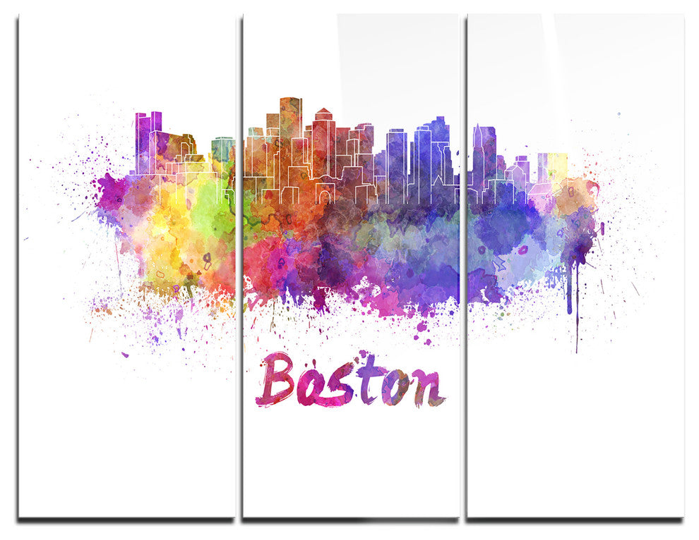 "Boston Skyline" Glossy Metal Wall Art, 3 Panels, 36"x28"