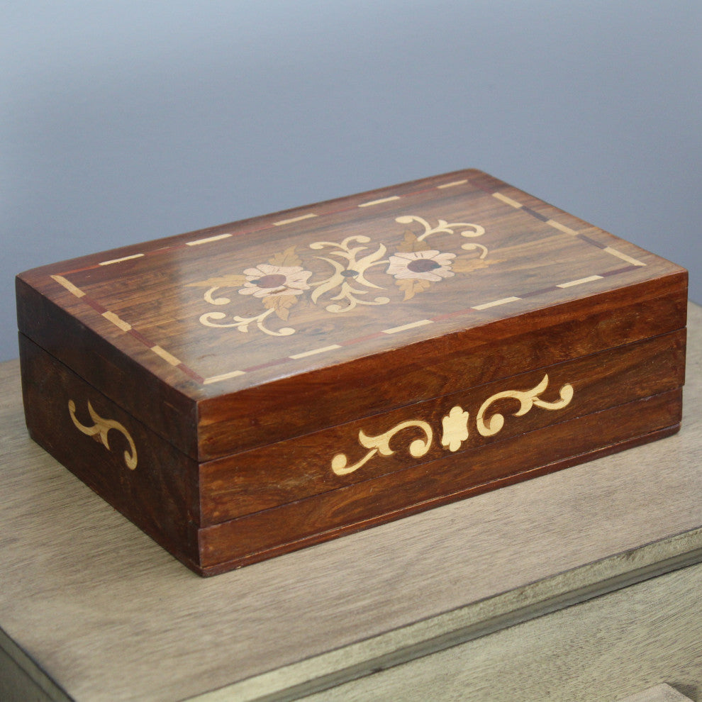 Natural Geo Handmade Rosewood Floral Wooden Decorative Box