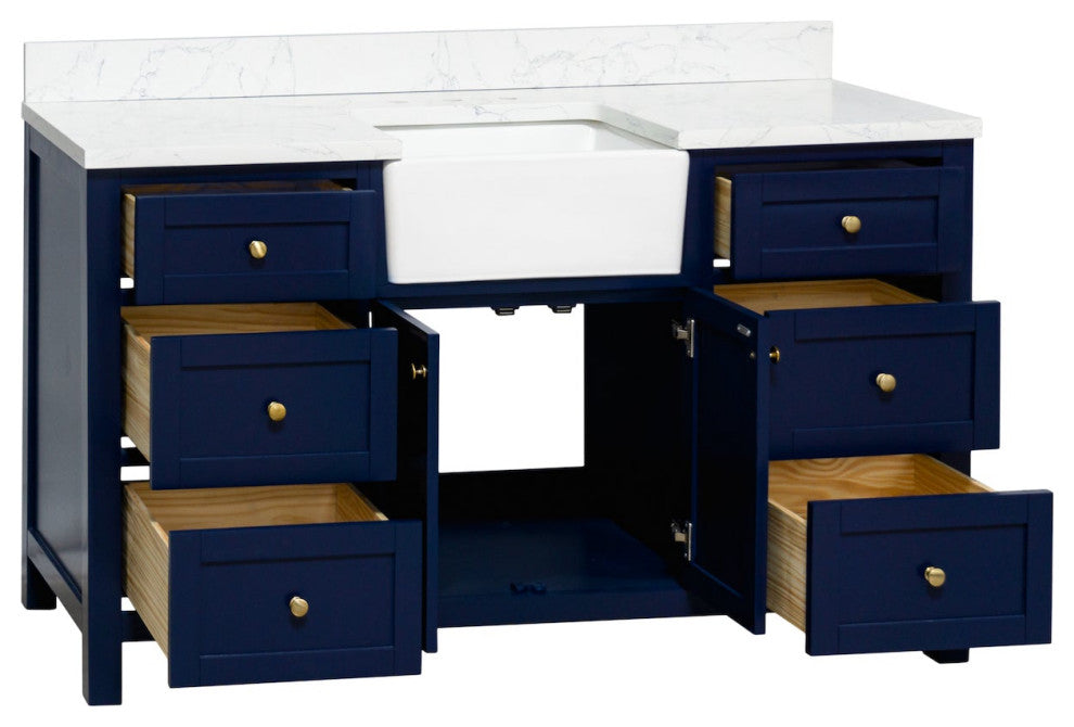 Yorkshire 60" Bathroom Vanity, Royal Blue, Engineered Marble, Single