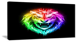 "Colorful Fire Lion" Animal Digital Canvas Print, 32"x16"
