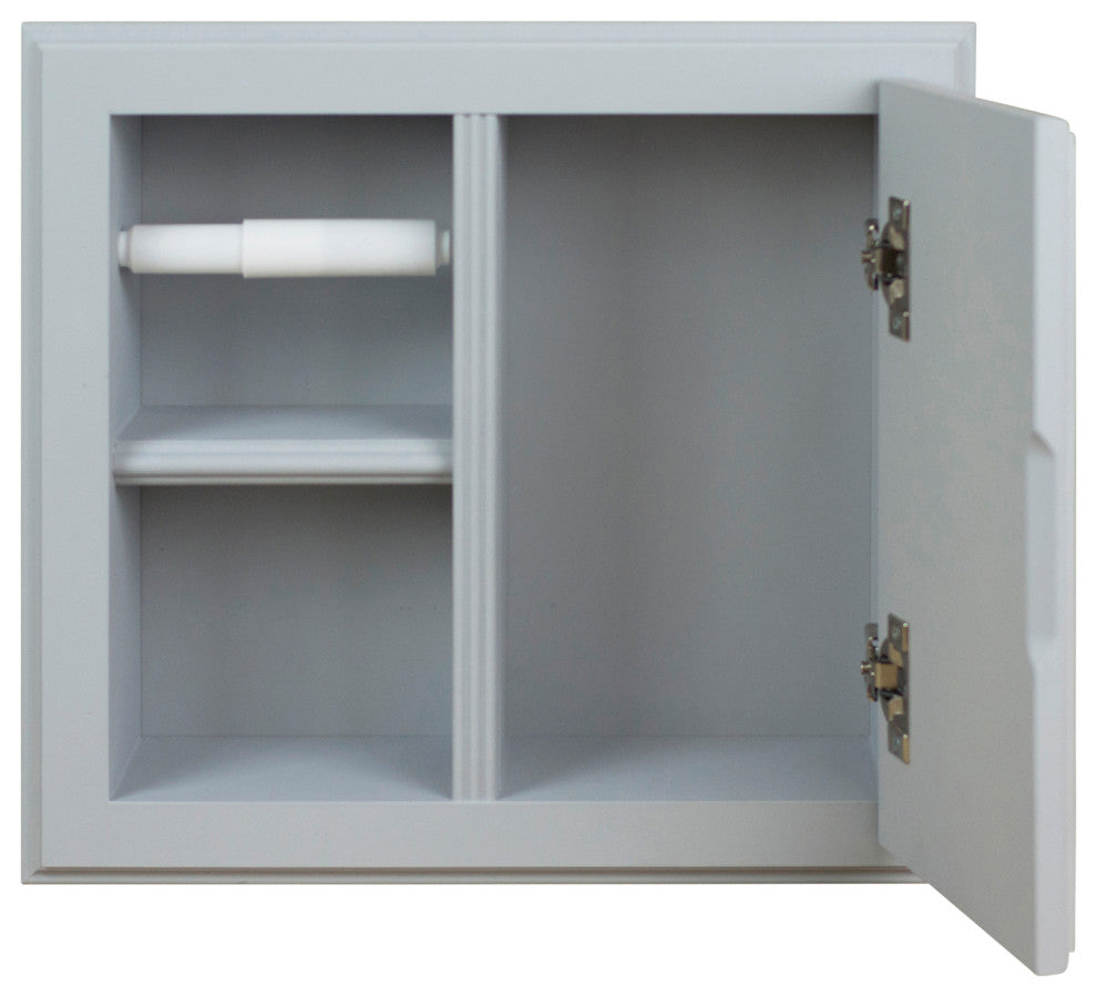 Hyacinth Wood Recessed Toilet Paper Holder With Storage 14x12.75, Primed Gray
