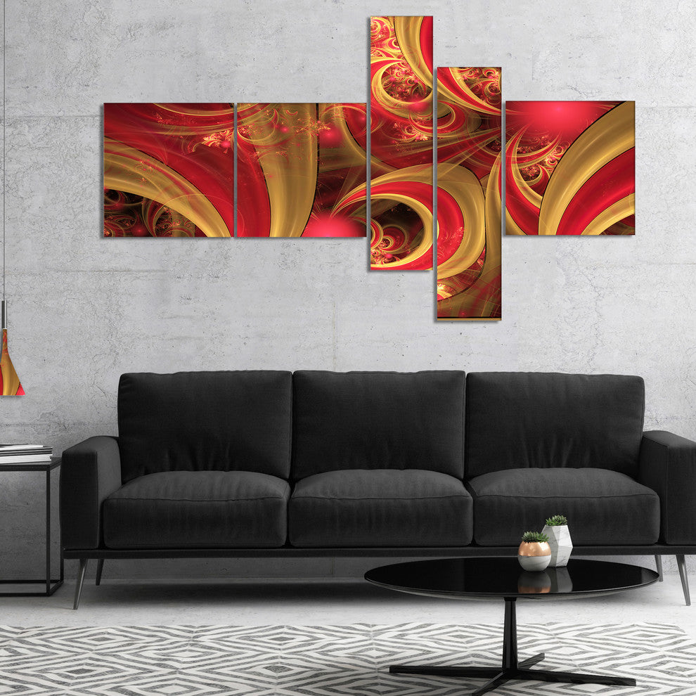 Pink Symmetrical Fractal Pattern, Floral Canvas Art Print, 60"x32", 5 panels