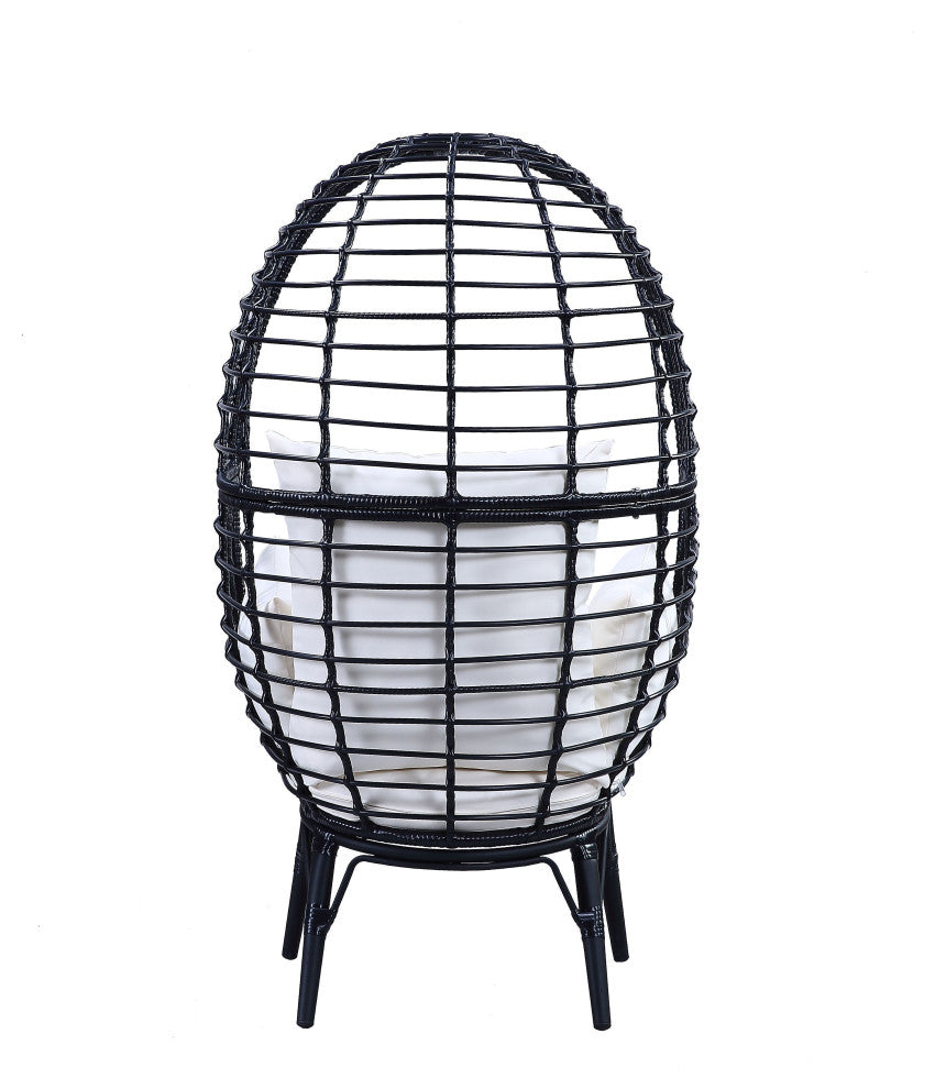 ACME Penelope Patio Lounge Chair in Light Gray Fabric & Black Finish