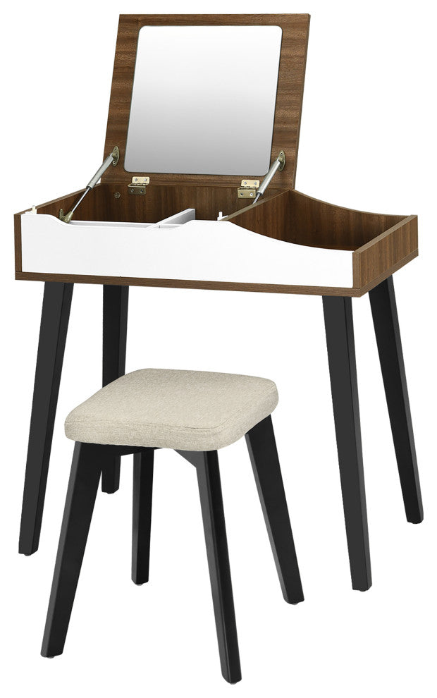 Costway Vanity Table Set W/ Flip Top Mirror Dressing Makeup Study Padded Stool