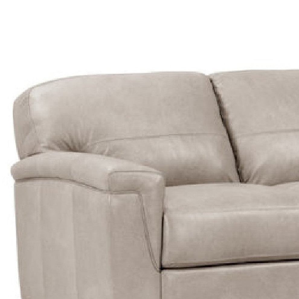 Benzara BM275694 91" Sofa, T Cushion Back, Beige Genuine Leather, Padded Arms