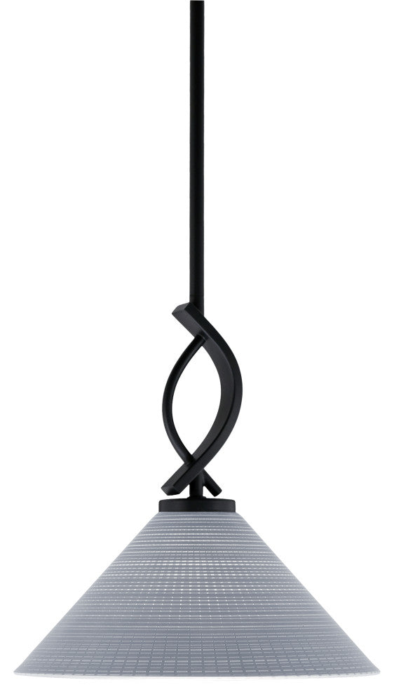 Cavella 1 Light Stem Mini Pendant, Matte Black Finish, 12" Gray Matrix Glass