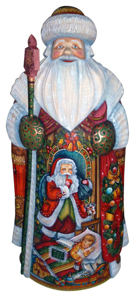 Christmas Night Fireplace Santa, Woodcarved Figurine