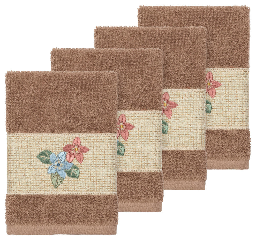 Caroline 4 Piece Embellished Washcloth Set