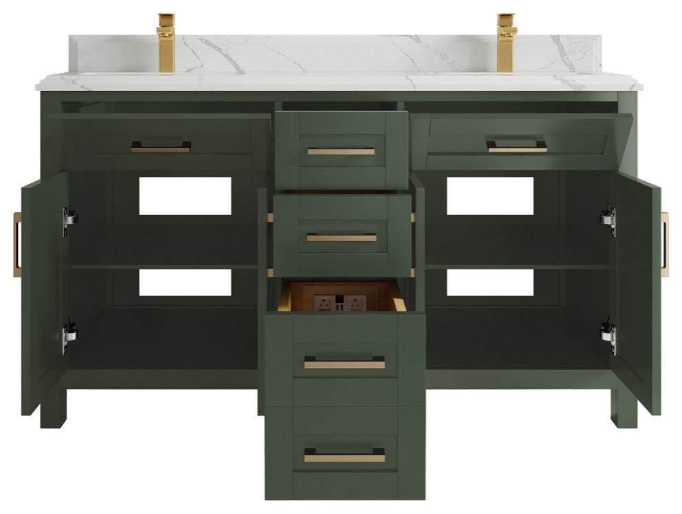Cambridge 60 Double Bathroom Vanity in Pewter Green 1.5" Calacatta Laza