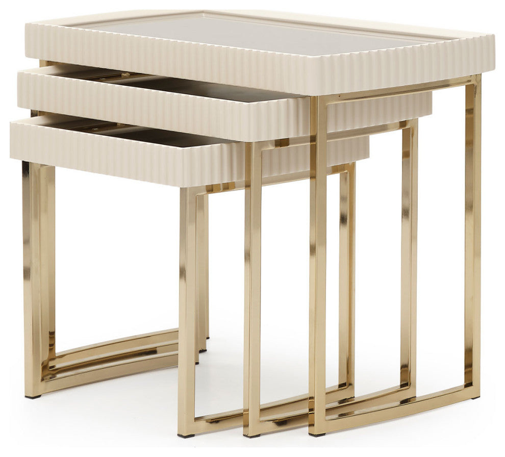 Lisbon Nesting Tables, Set of 3, Silken Matte Cream