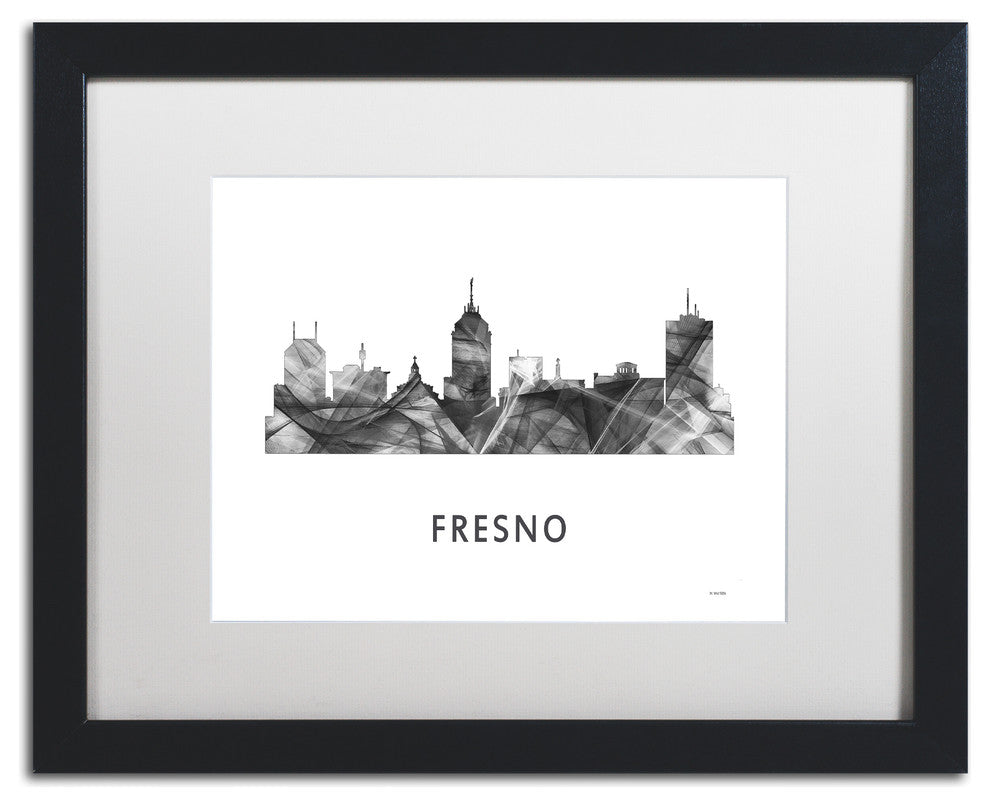 'Fresno California Skyline' Framed Art, Black Frame, White Matte, 20x16
