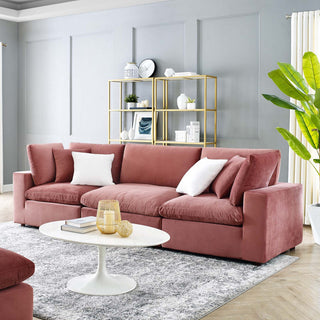 Commix Down Filled Overstuffed Performance Velvet 3-Seater Sofa Dusty Rose