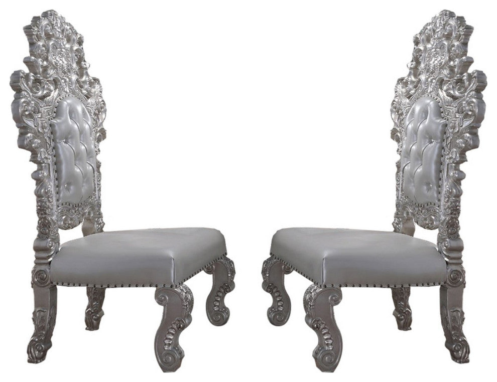 Benzara BM251245 S/2 Side Chair With Intricate Scroll Detailed Carvings, Gray