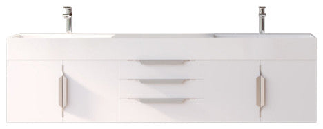 CastelloUSA Amazon 72" Wall Mounted Vanity Set, White, White Top, Chrome Handles