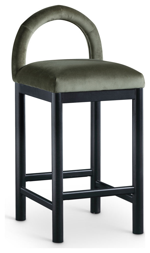 Conrad Upholstered Bar and Counter Stool, Green, Velvet, Black