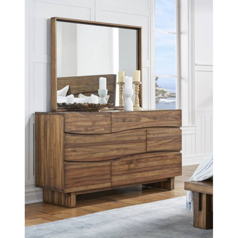 Benzara BM187815 Drawers Wooden Dresser With Hidden Drawer Pull, Natural Brown
