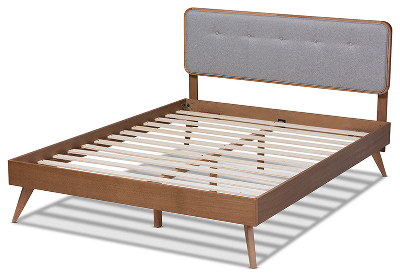 Dilara Mid-Century Modern Light Gray Walnut Brown Wood Full Size Platform Bed