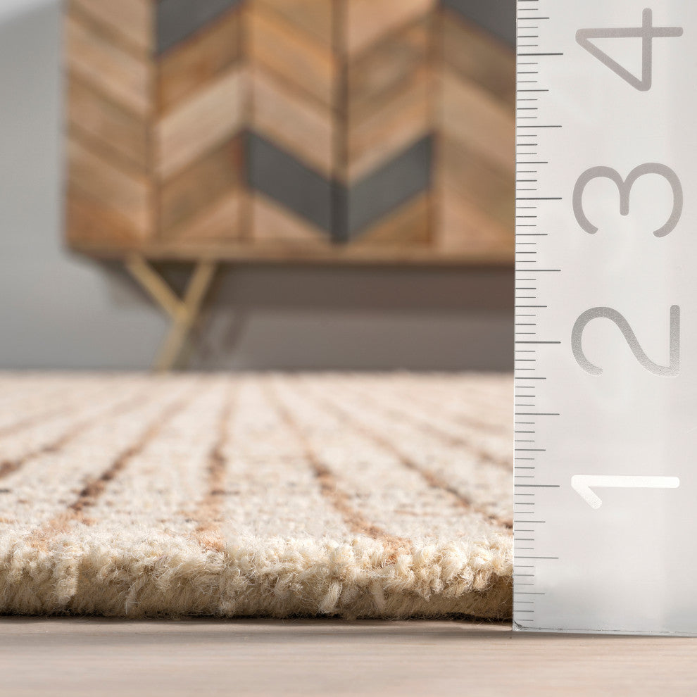 Melrose Checked Wool Area Rug, Cream 8''x10''