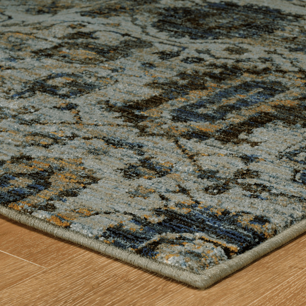 8' Runner Blue Green Oriental Power Loom Runner Rug