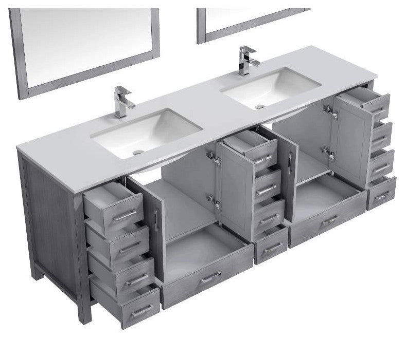 Jacques 84" Distressed Grey Double Sink Vanity with Quartz Top, With Faucet and