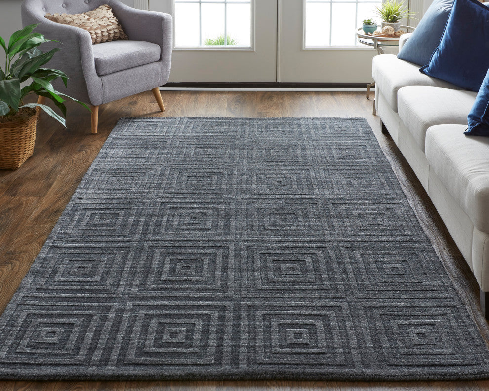 Weave & Wander Tatem Minimal Viscose Rug, Charcoal Gray/Gray, 5' x 8' Rug