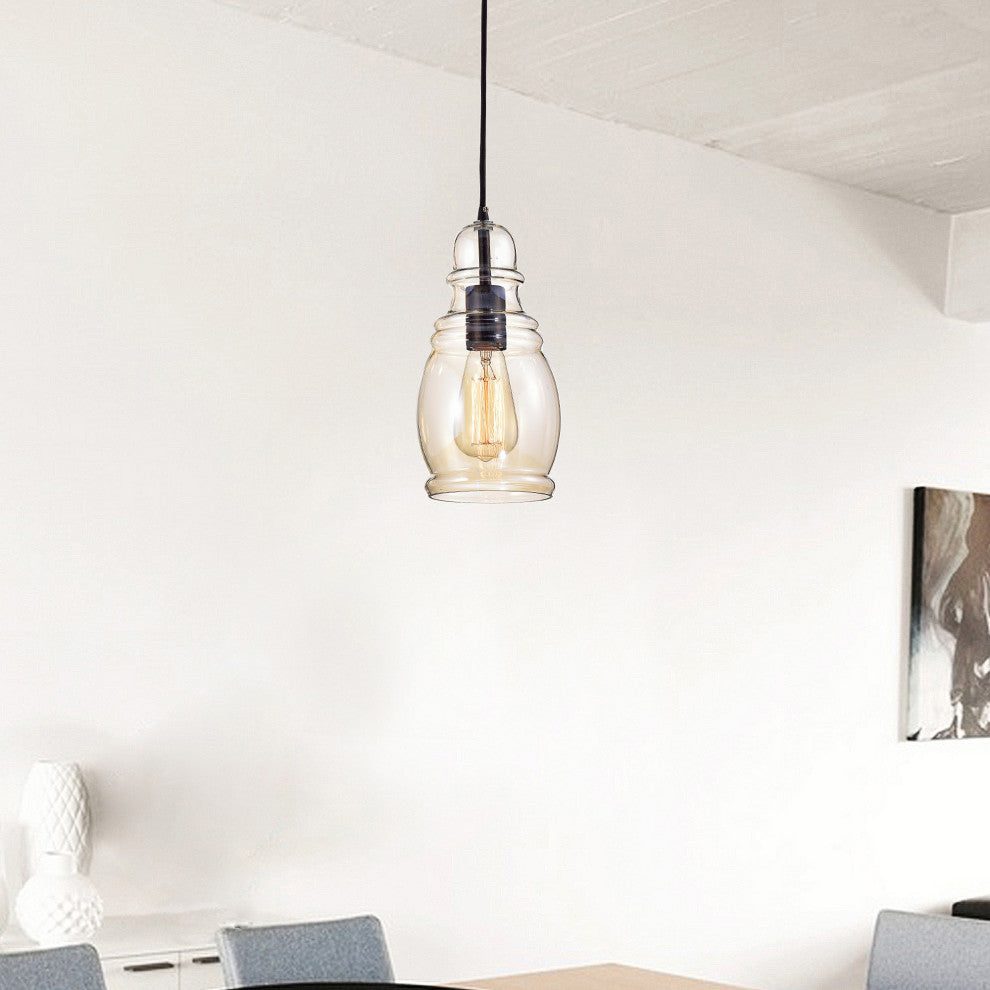 Sara Mini Pendant With Cognac Long Oval Skinny Glass Antique Black Finish
