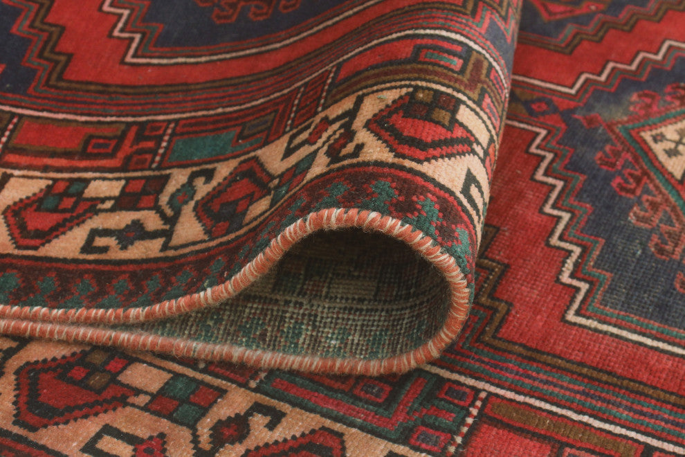 Fine Vintage Distressed Rama Red/Navy Runner, 3'2x10'7