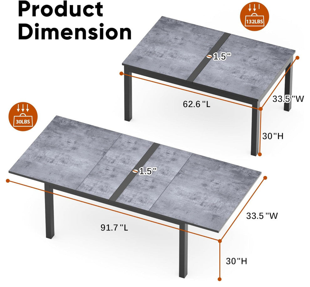 Modern Expandable Patio Dining Table with Weather-Resistant Top, Gray/63"-92"