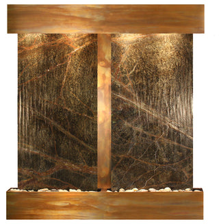 Aspen Falls Water Fountain, Green Marble, Rustic Copper, Square