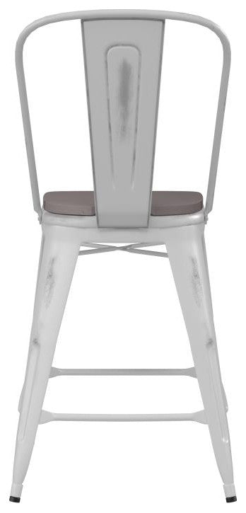 Carly Commercial Grade 24" High Metal Indoor-Outdoor Counter Height Stool, White/Gray