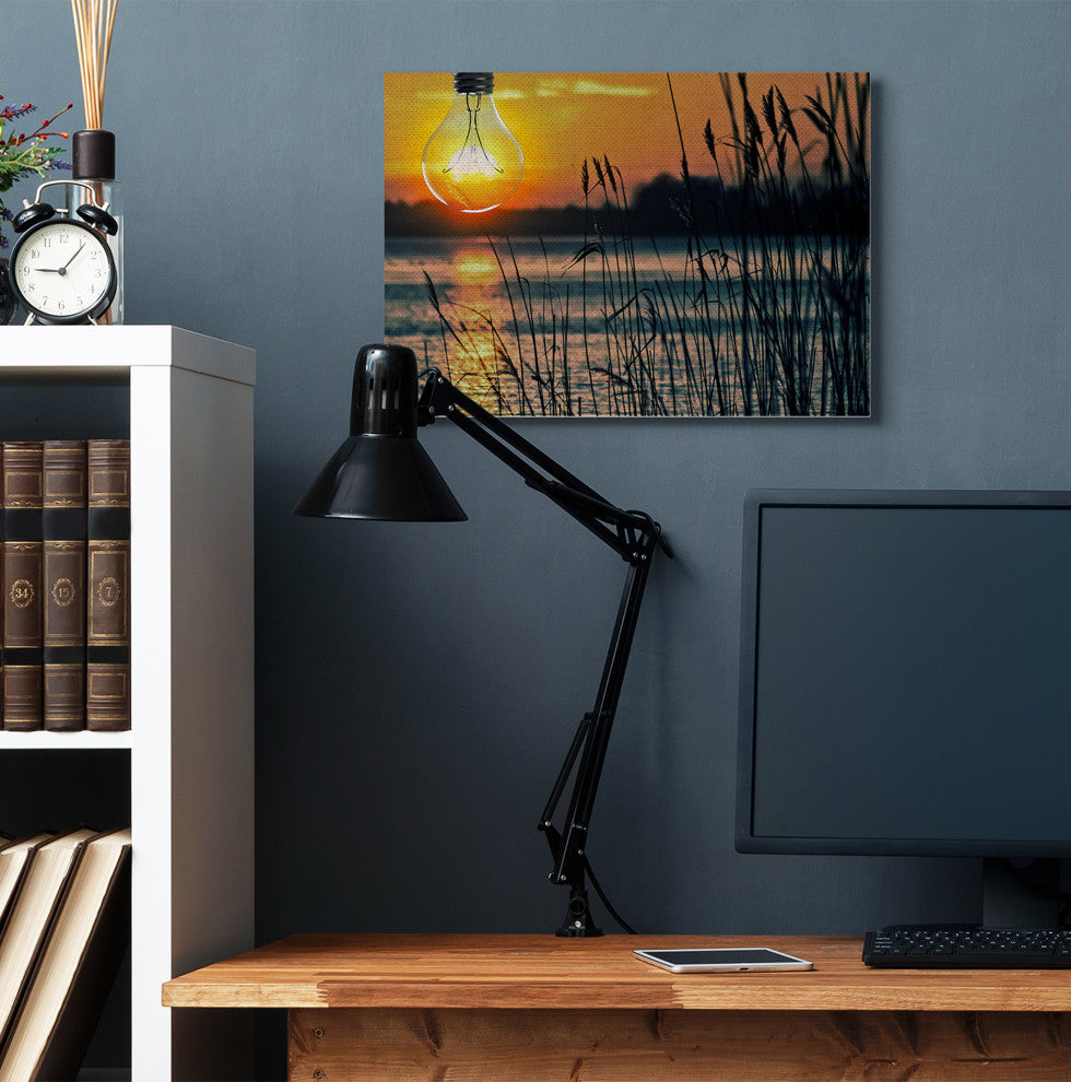 Lightbulb Sun Lake Reeds Photograph, 24"x30"