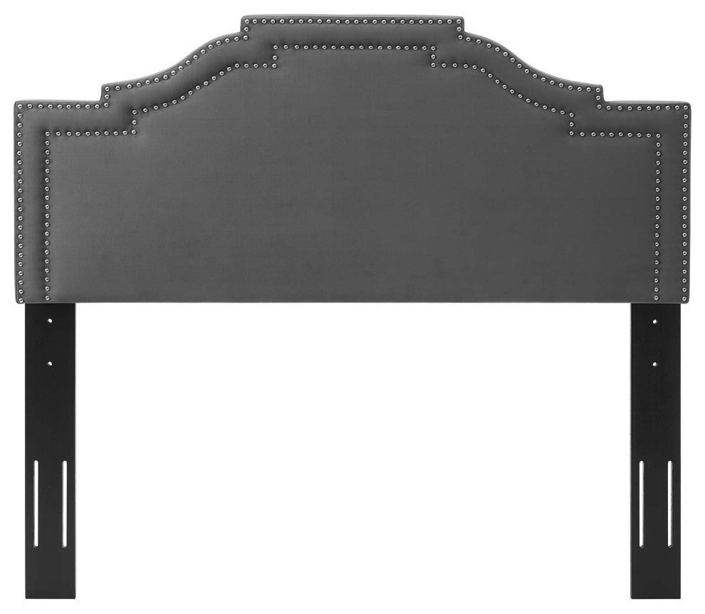 Headboard, Full Queen Size, Velvet, Dark Gray, Modern Contemporary, Bedroom