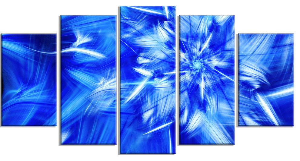 Rotating Bright Blue Fireworks, Large Floral Canvas Art Print, 60"x32", 5 Panels