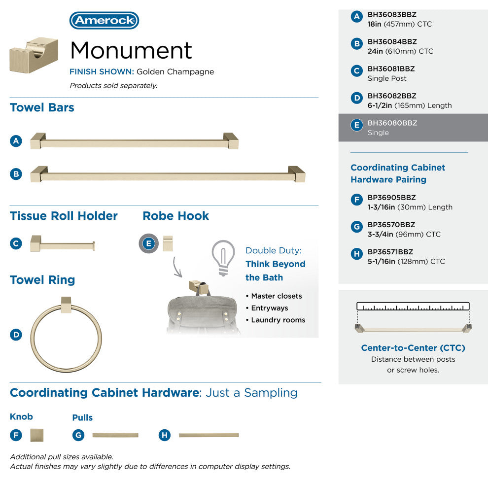 Monument Contemporary Single Robe Hook, Golden Champagne