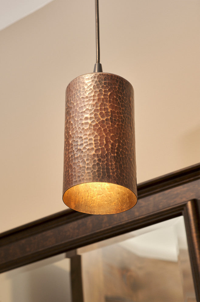 Hand Hammered Copper 4" Round Cylinder Pendant Light Shade