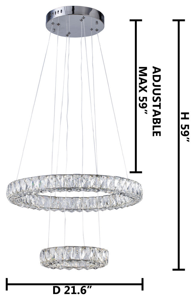 Clear Crystal Triple Sided Double Ring LED Light Fixture With Chrome Frame