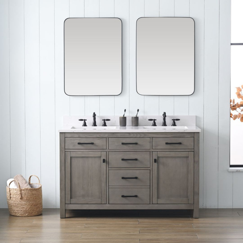 Jasper 54" Bathroom Vanity, Textured Gray, Ariston White Engineered Stone Top