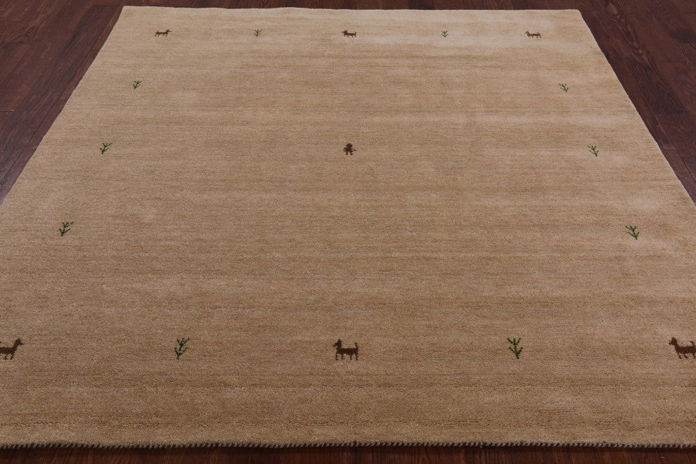 7' Square Persian Gabbeh Hand-Knotted Rug Q4289
