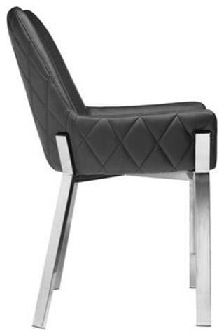 Maklaine 19.3" Faux Leather Tufted Chair in Black/Silver (Set of 2)