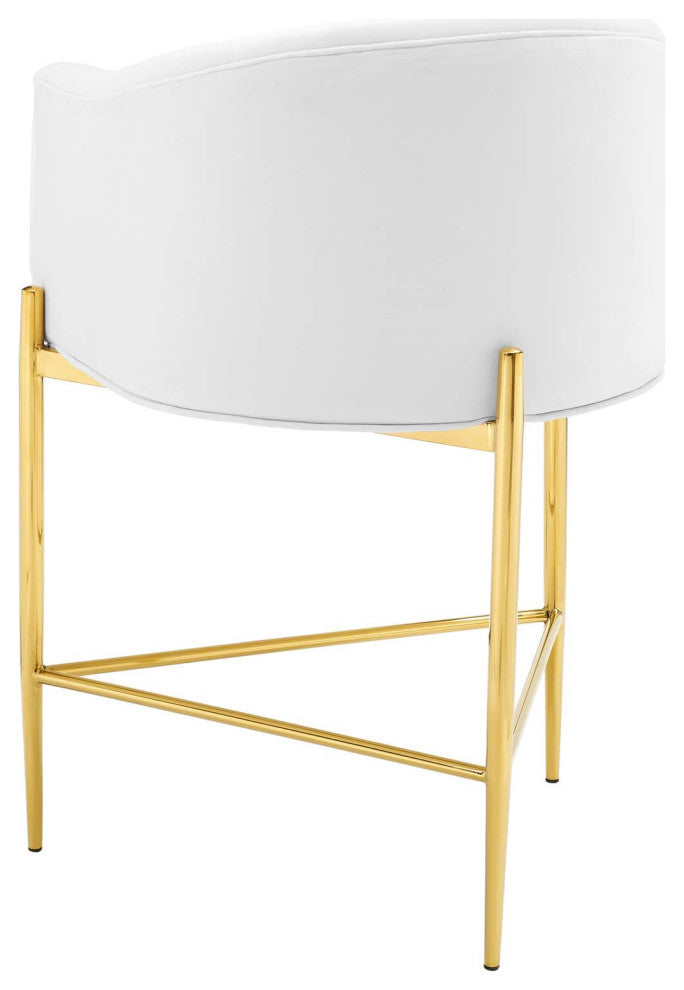 Tufted Counter Stool Chair, Set of 2, Velvet, Metal, White, Modern, Bar Pub