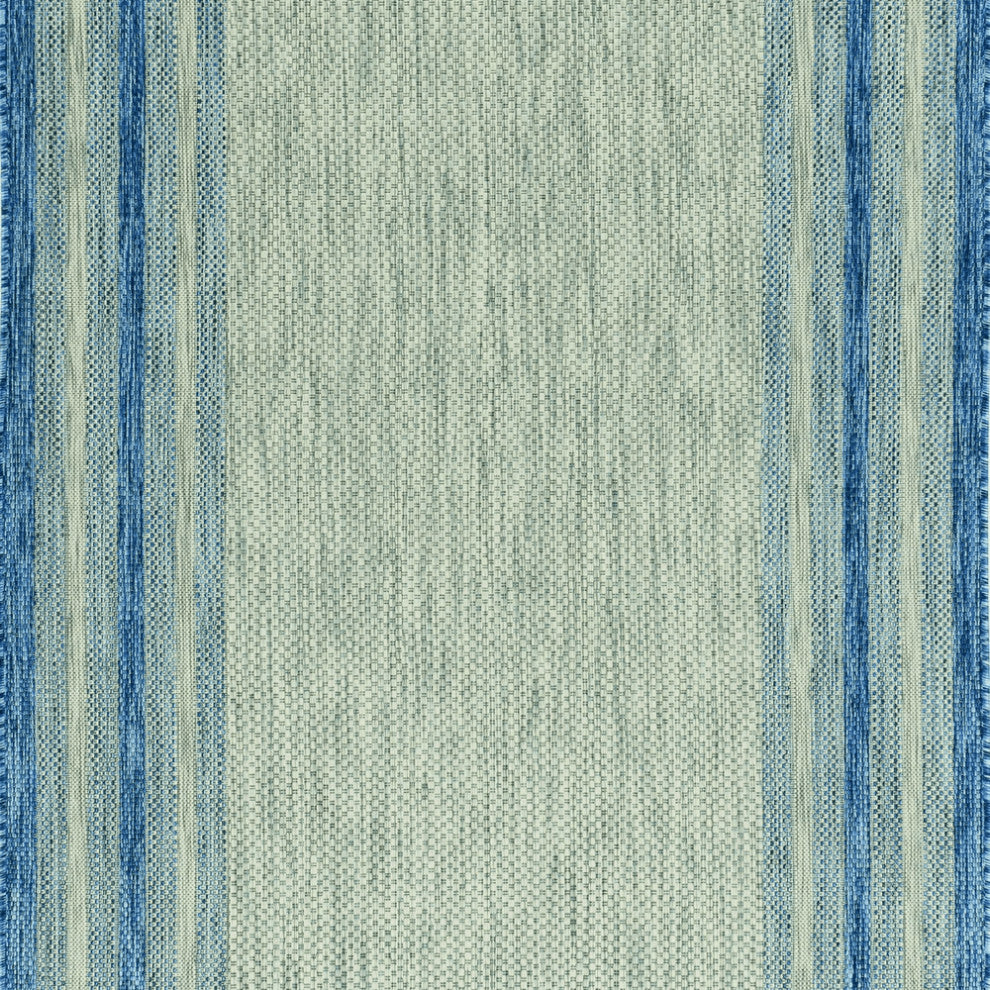 8'X11' Grey Denim Machine Woven Uv Treated Bordered Indoor Outdoor Area Rug