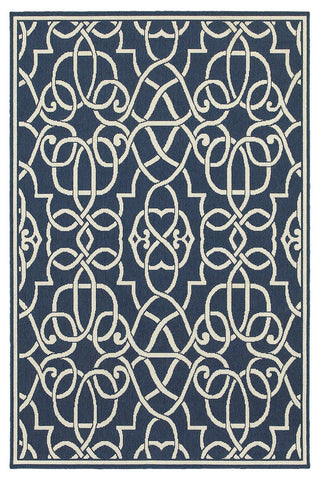 Oriental Weavers Sphinx Meridian 2205B  Outdoor Rug, Navy/Ivory, 3'7"x5'6"