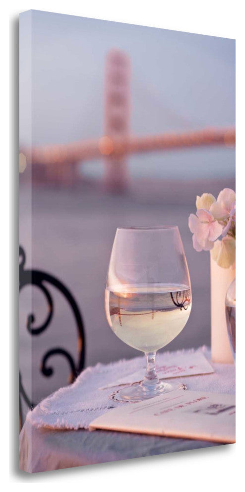 Single Glass of Wine Golden Gate Bridge 4 Giclee Wrap Canvas Wall Art