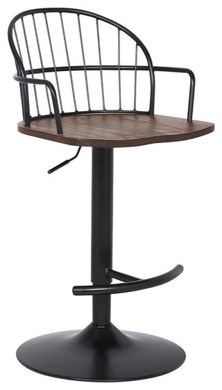 Edward Adjustable Walnut Glazed Barstool in Black Powder Coated Finish