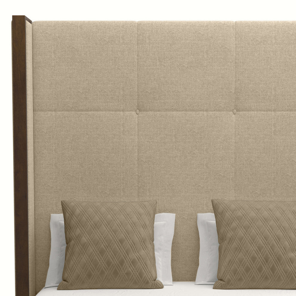 Nativa Interiors Irenne Simple Tufted Bed, Flax, King, High 87"