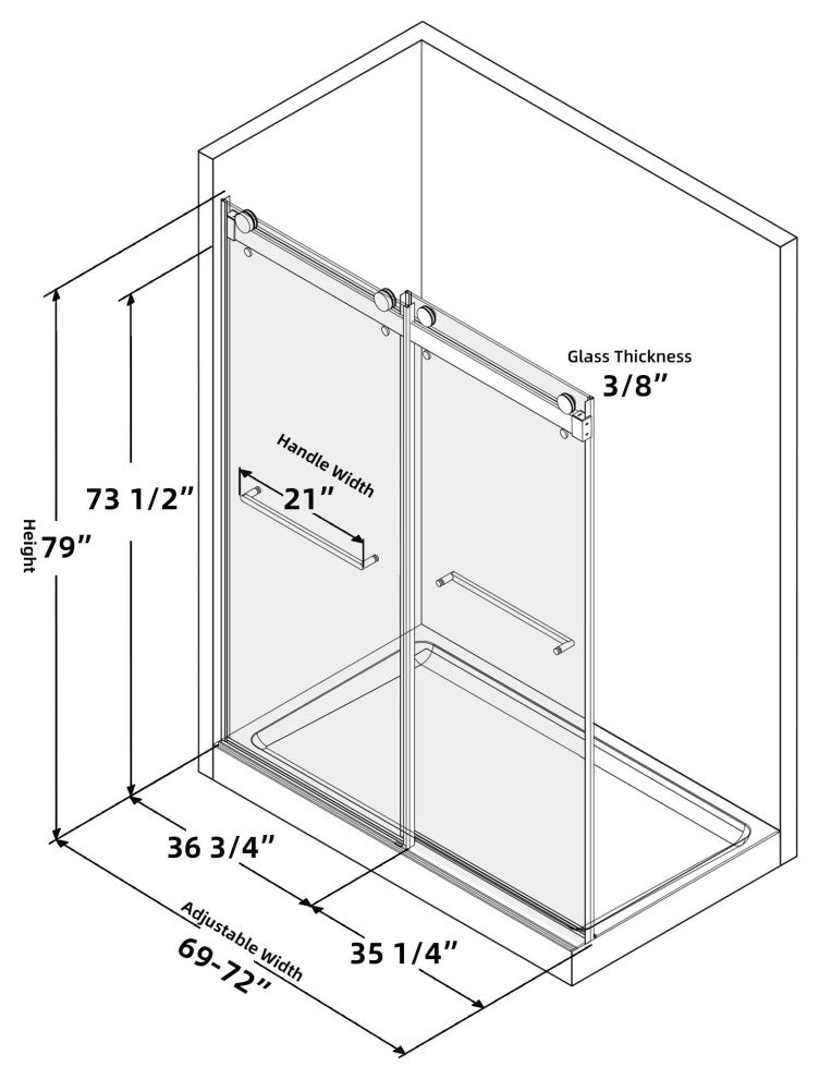 72" W x 79" H Double Sliding Frameless Shower Door, Brushed Nickel;, 72" X 79";