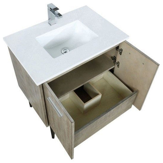 Lancy Modern Rustic Acacia 30" Square Sink Bathroom Vanity, Labaro Rose Gold Fau