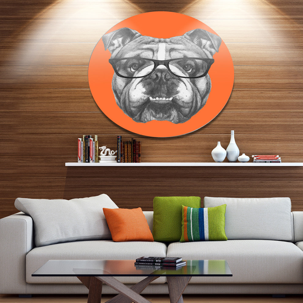 English Bulldog With Glasses, Animal Round Wall Art, 36"
