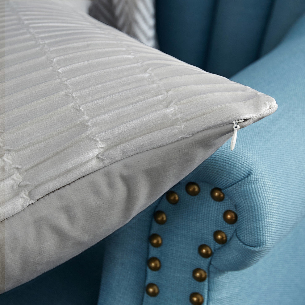 Pleated Velvet Pillow Covers, Set of 2, Silver, 14"x26"